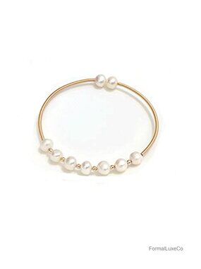 Adjustable Pearl Wrap Bangle Bracelet with Buckle Clasp for Women